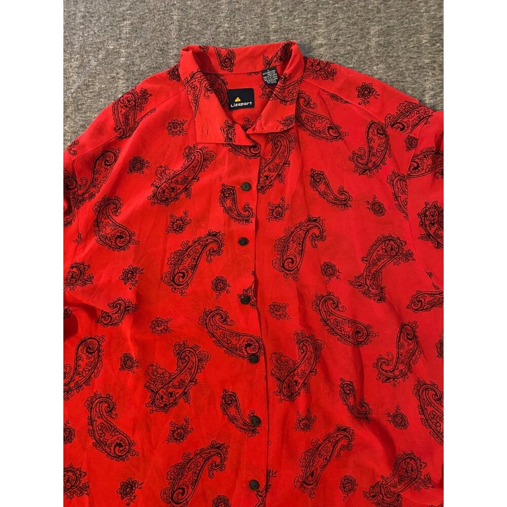 Vintage Lizsport Red Paisley Button Tunic Shirt Womens Large Mandarin Collar - Picture 5 of 6